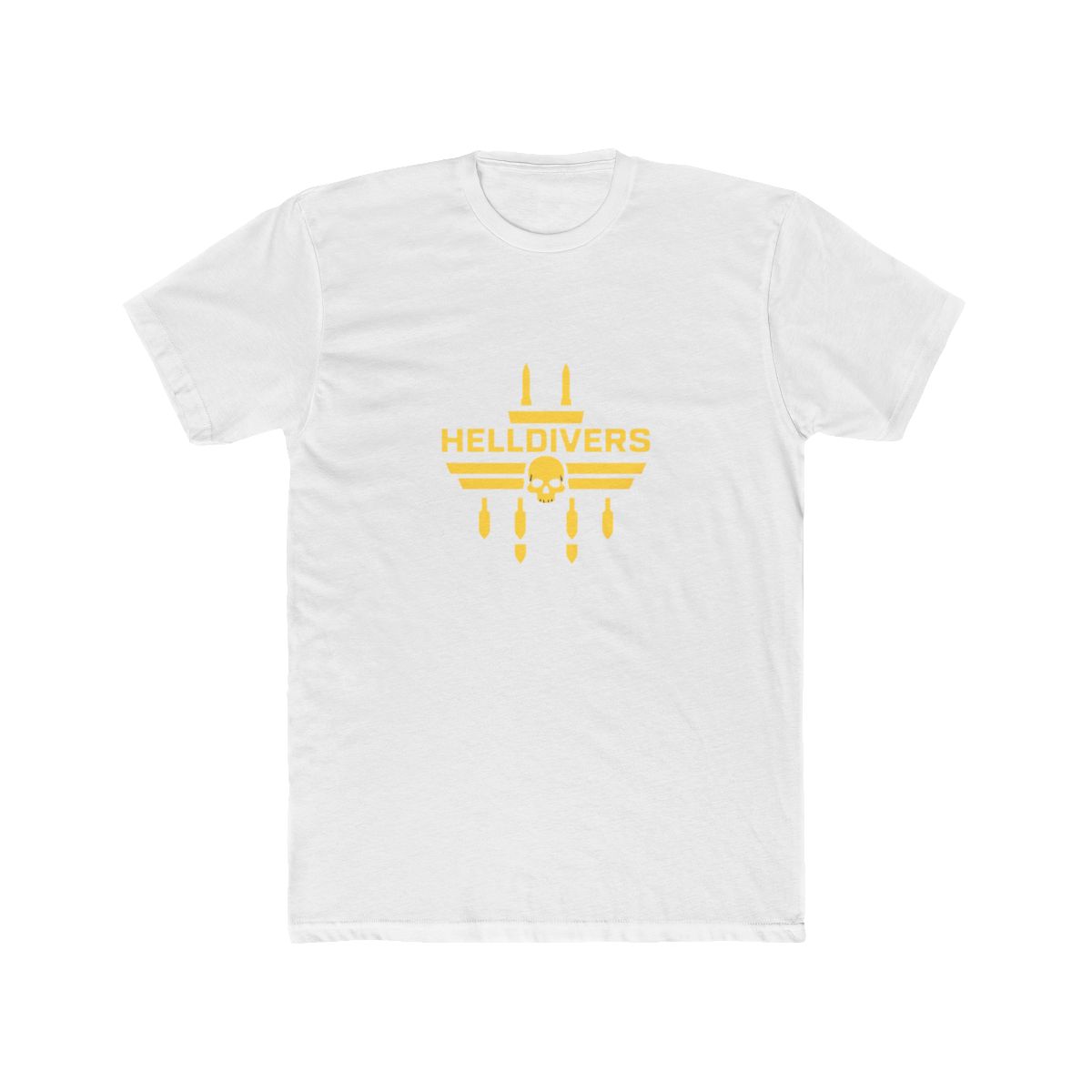 Black T Shirt with a yellow graphic of a skull and the text "HELLDIVERS" with four yellow bombs underneath - Official t-shirts merchandise